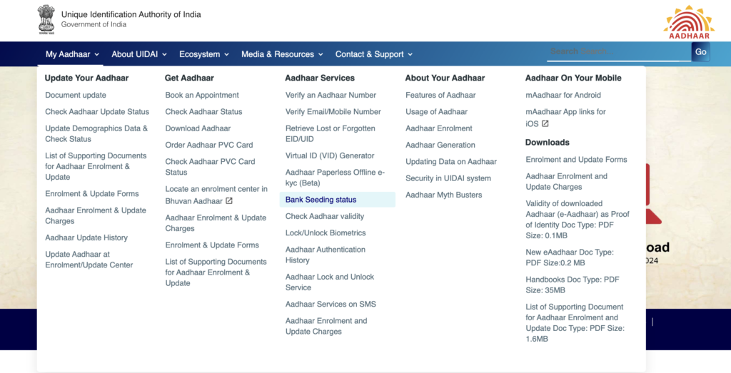 Online Aadhaar Seeding Status